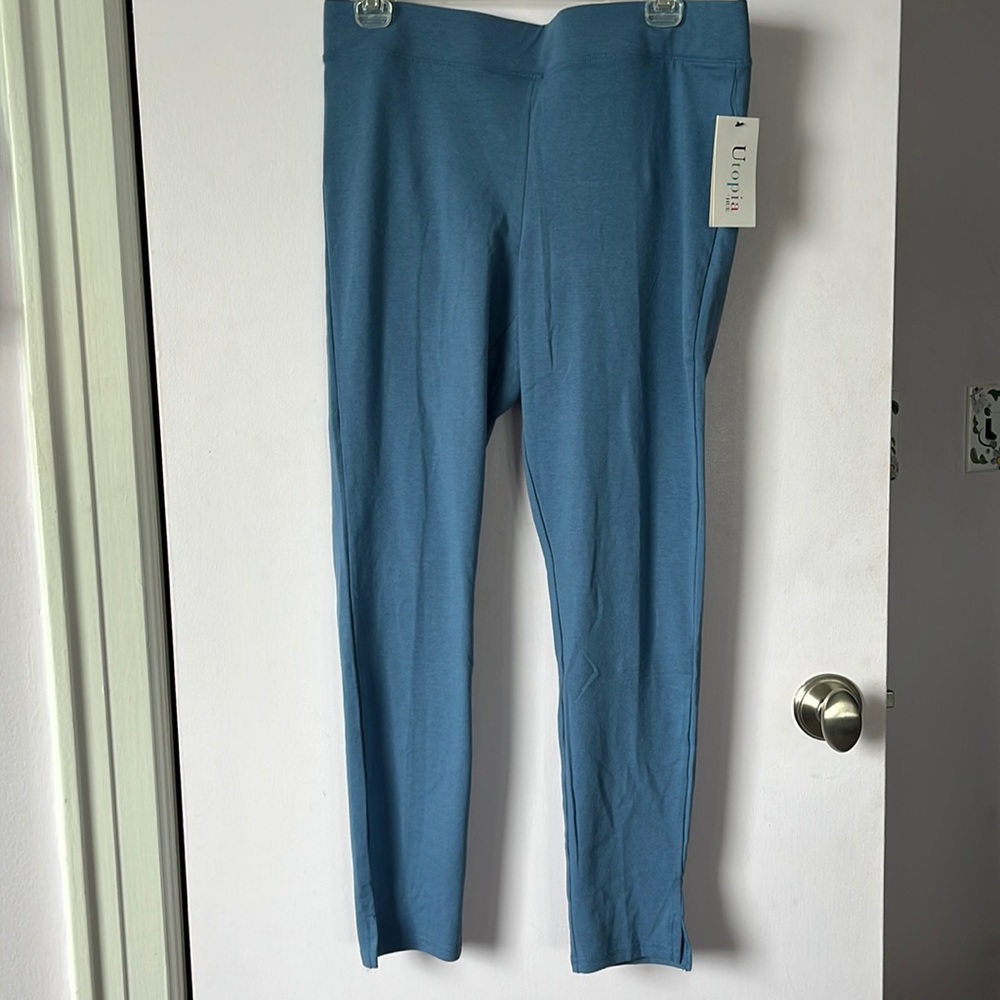 UTOPIA HUE- soft, medium, blue, straight leg, cotton blend pants – size L -NEW